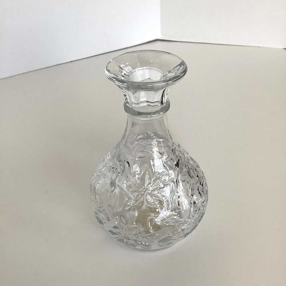 Princess House Bud Vase Vintage Fantasia Floral Poinsettia Pattern Clear Glass